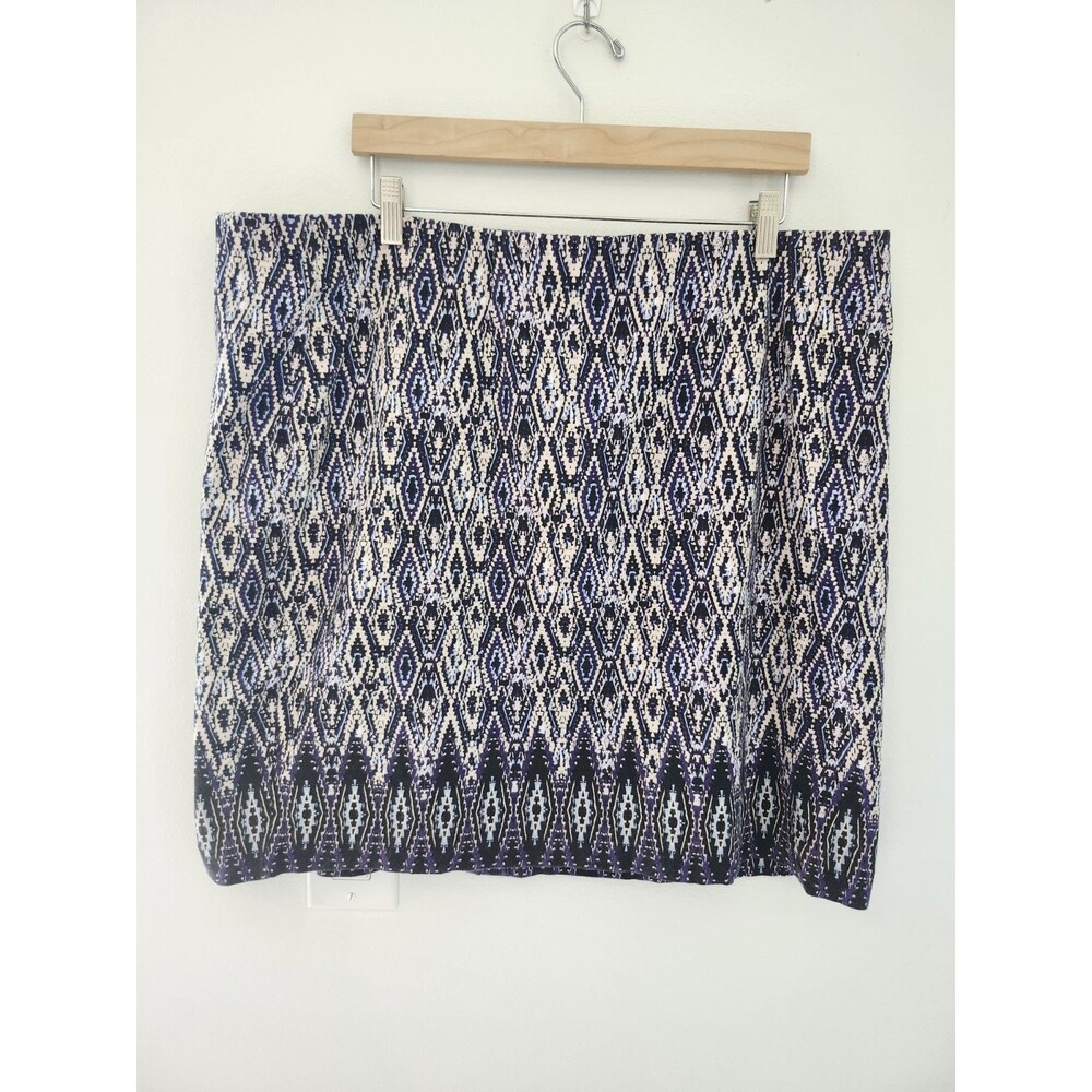 J. Jill Skirt 2XL Plus Size Geometric Diamond Ikat Purple Navy Knit Stretch